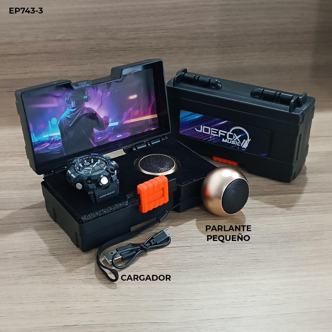 RELOJ JOEFOX DEPORTIVO + PARLANTE BLUETOOTH + ESTUCHE