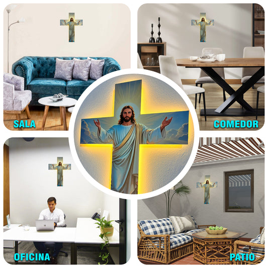 Cruz De Madera Con Luz Led
